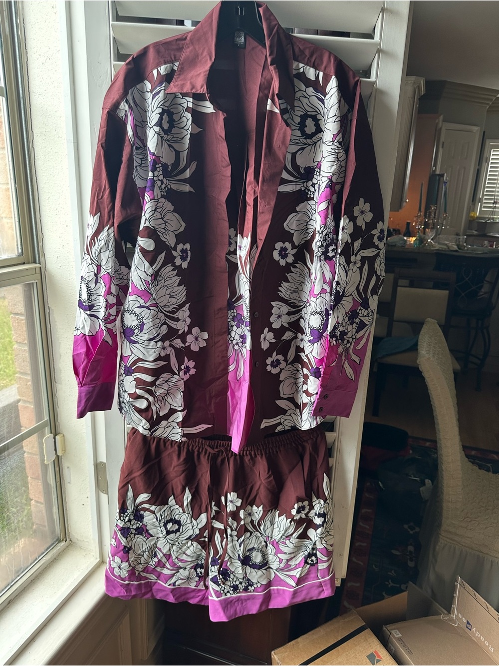 Express Women's Maroon Shorts with Pink and White Floral Print